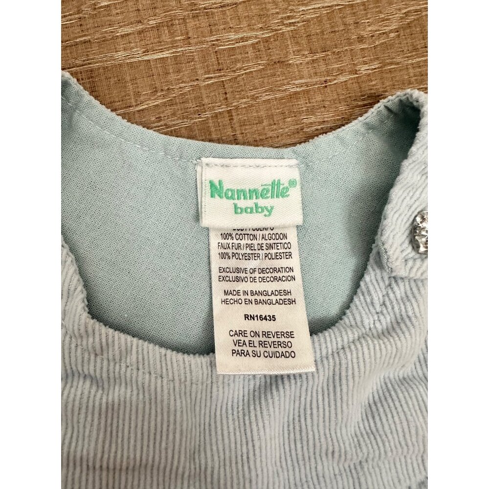 Nannette Baby 3/6M Blue Corduroy Dress & White Onesie Set With Snowflake Mitten - Picture 5 of 5